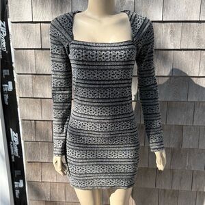 Free People Gray and Black Bodycon Dress with Square Neck